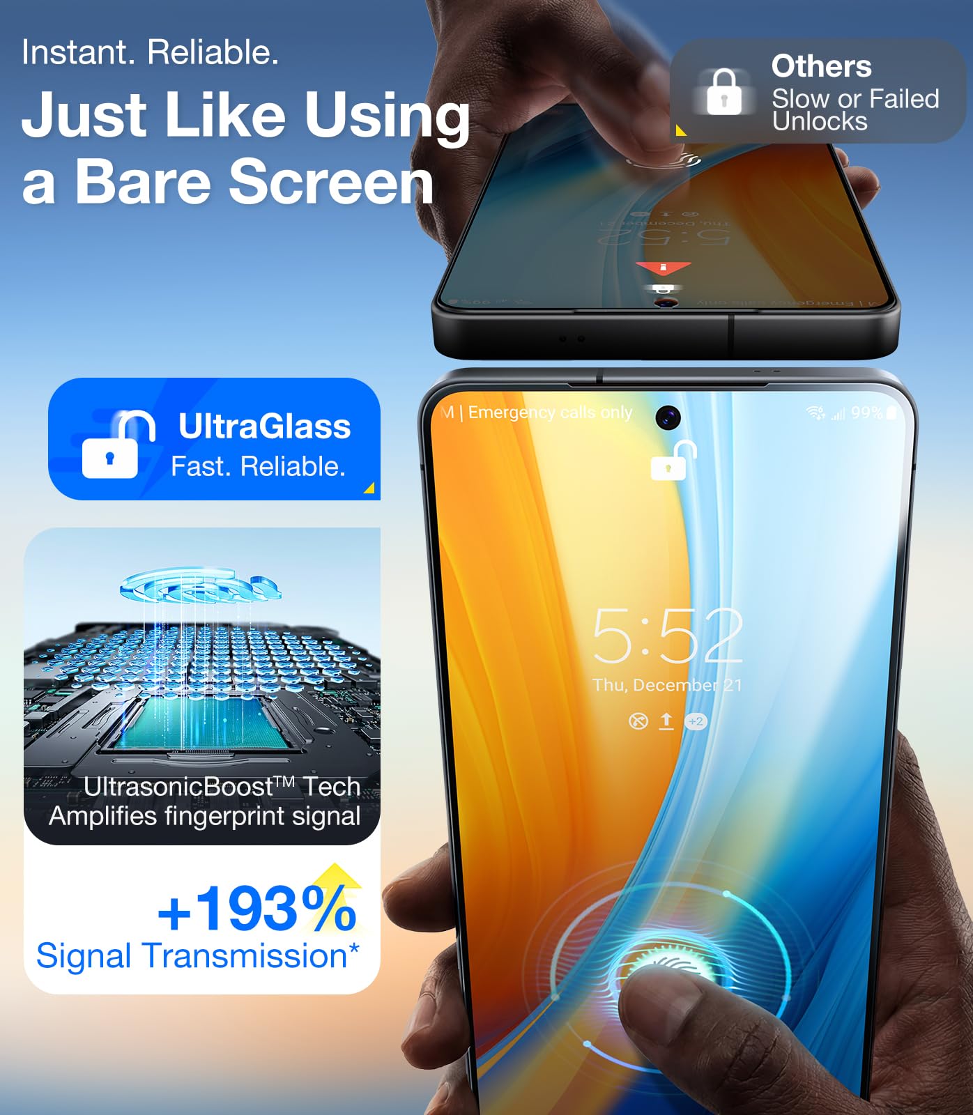 UltraGlass enfoque en esquinas reforzadas para absorber golpes