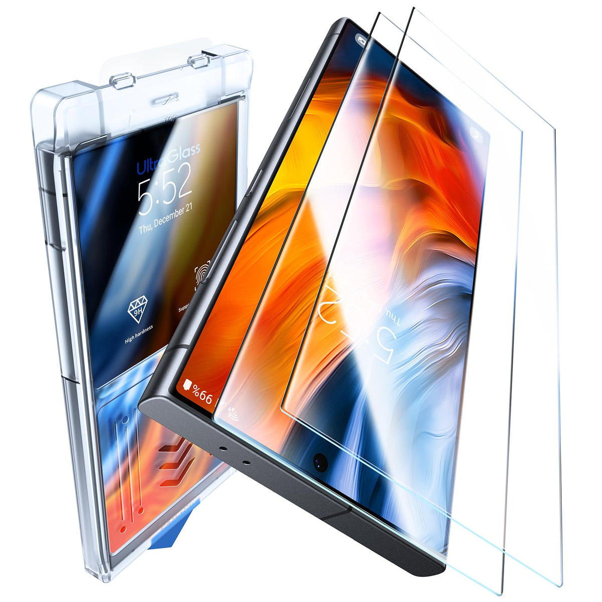 UltraGlass front packaging showing protector and benefits for durability
