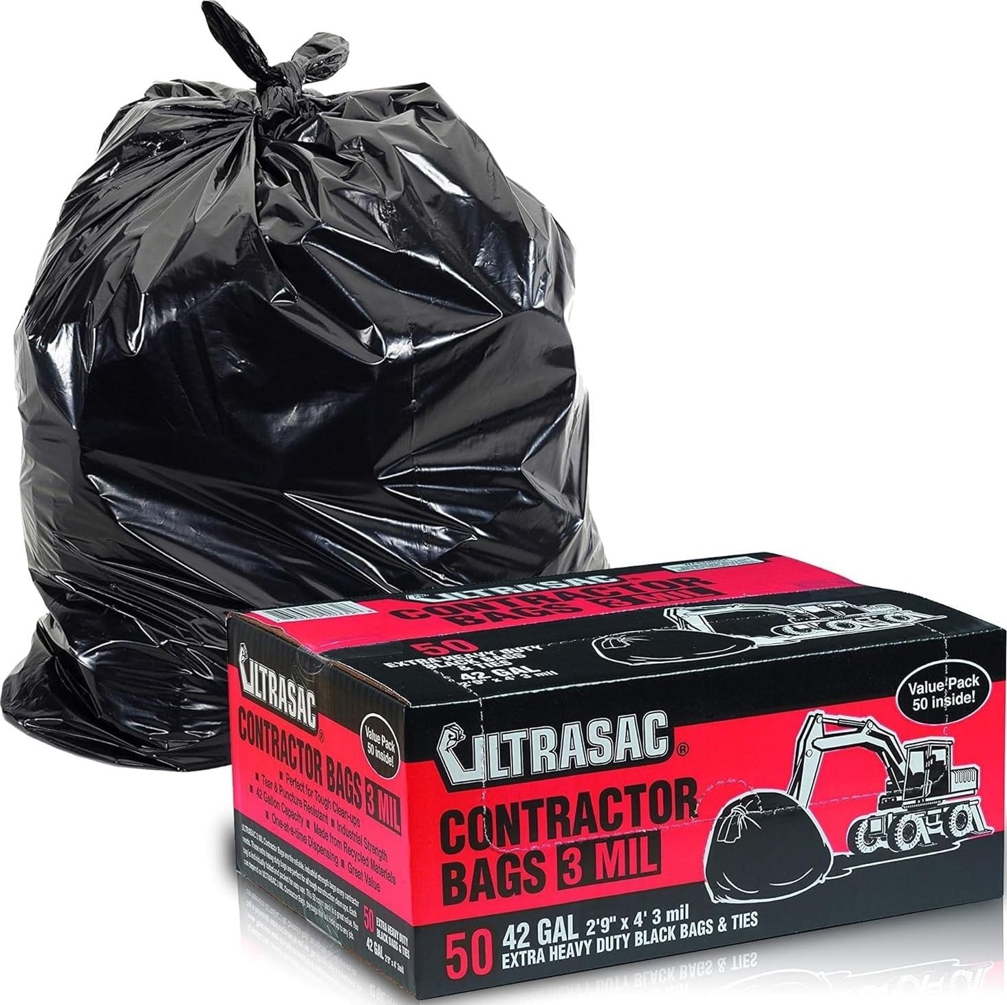 Ultrasac frente del paquete de 50 bolsas mostrando tamaño y marca, solución económica
