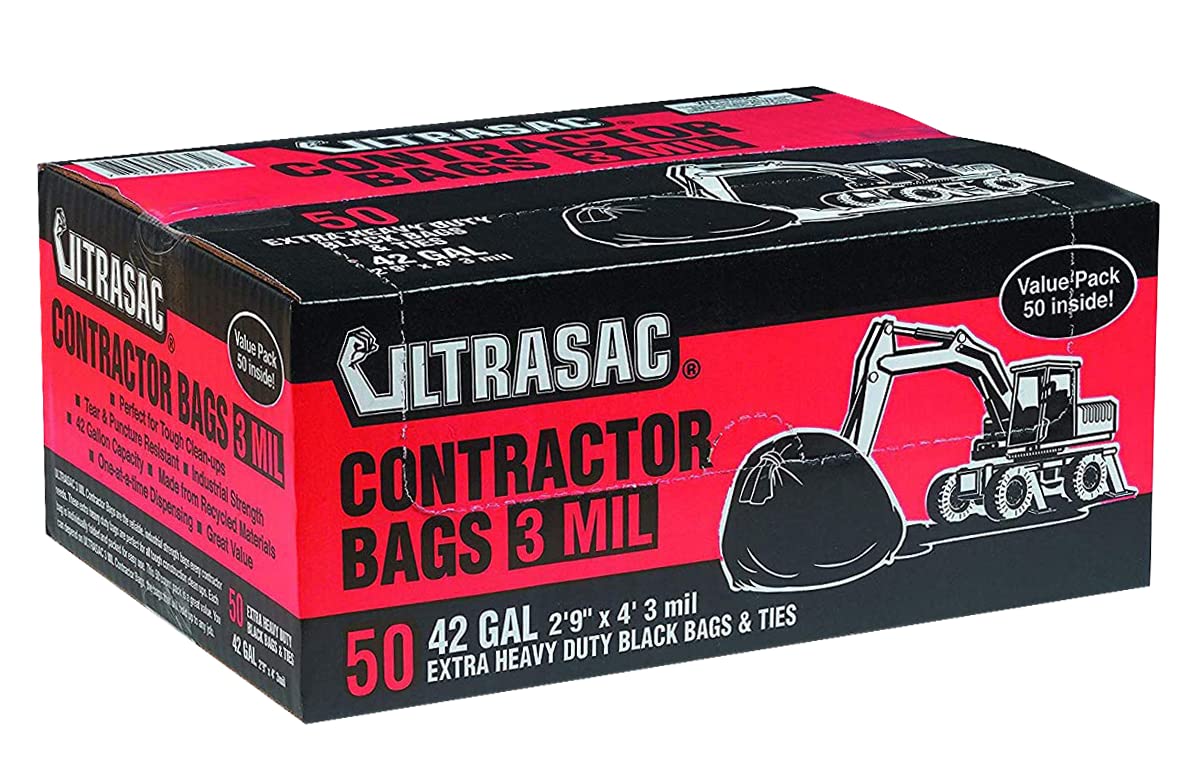 Ultrasac bolsas en construcción con operario recogiendo residuos eficientemente