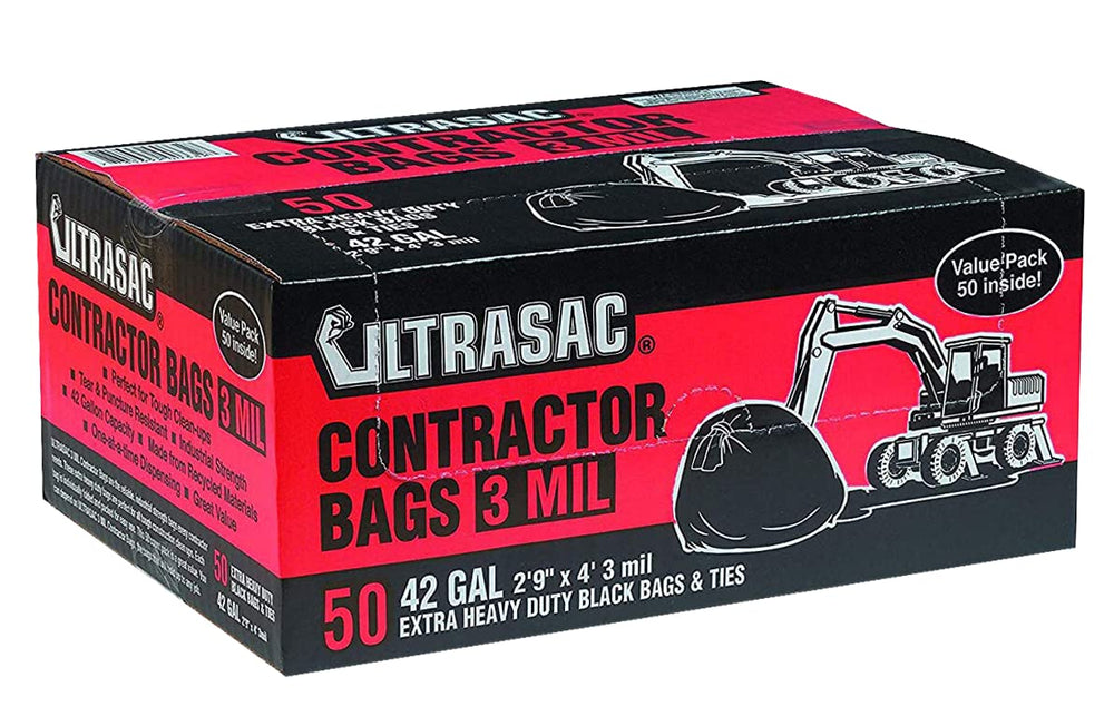 Ultrasac bolsas en construcción con operario recogiendo residuos eficientemente