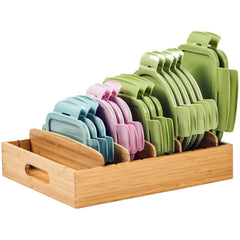 Umilife front view of organizer showing tidy upright lids and space saving