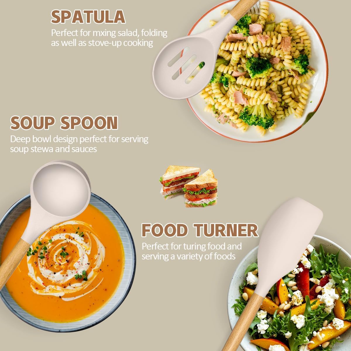 Umite Chef comparación de tamaño con manos para escalar utensilios