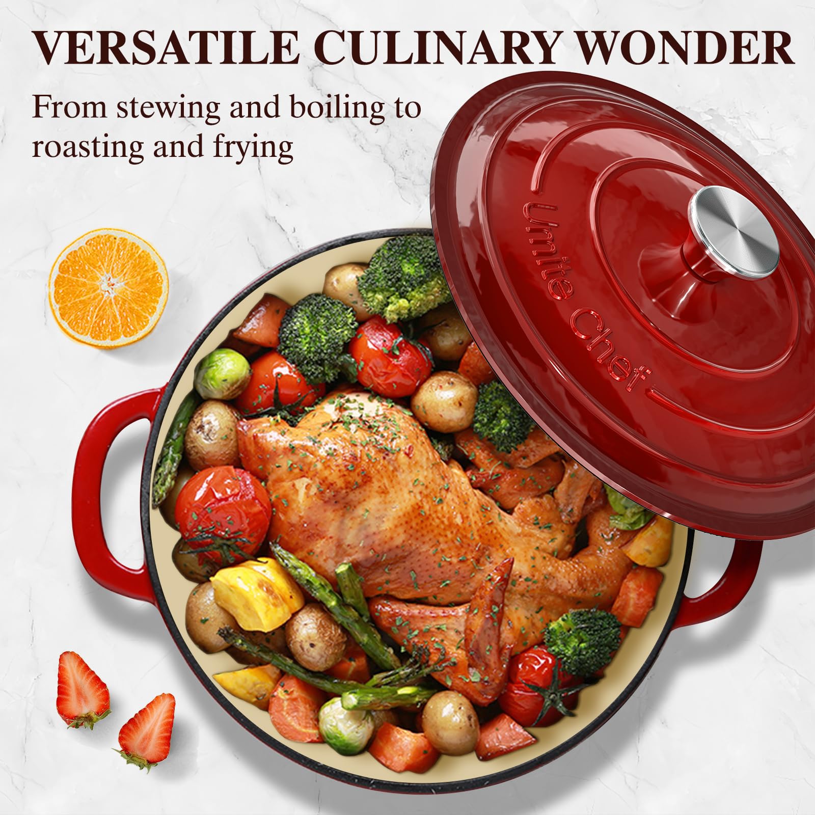 Umite Chef wide stainless-steel handle close-up, showing secure grip for safe lifting