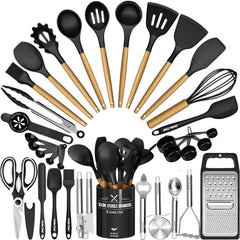 Umite Chef vista frontal del set 34 piezas con soporte, organización inmediata