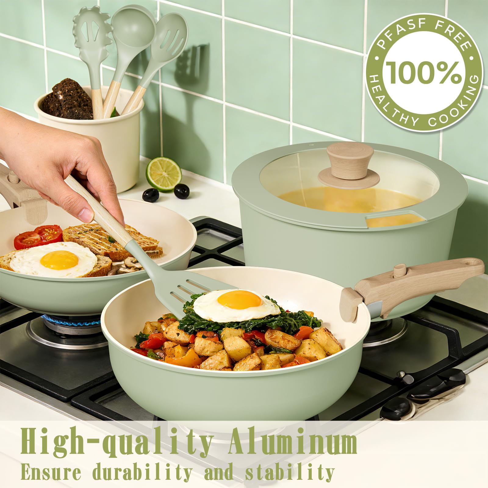 Umite Chef cookware on induction stove showing rapid, even heating and compatibility benefit