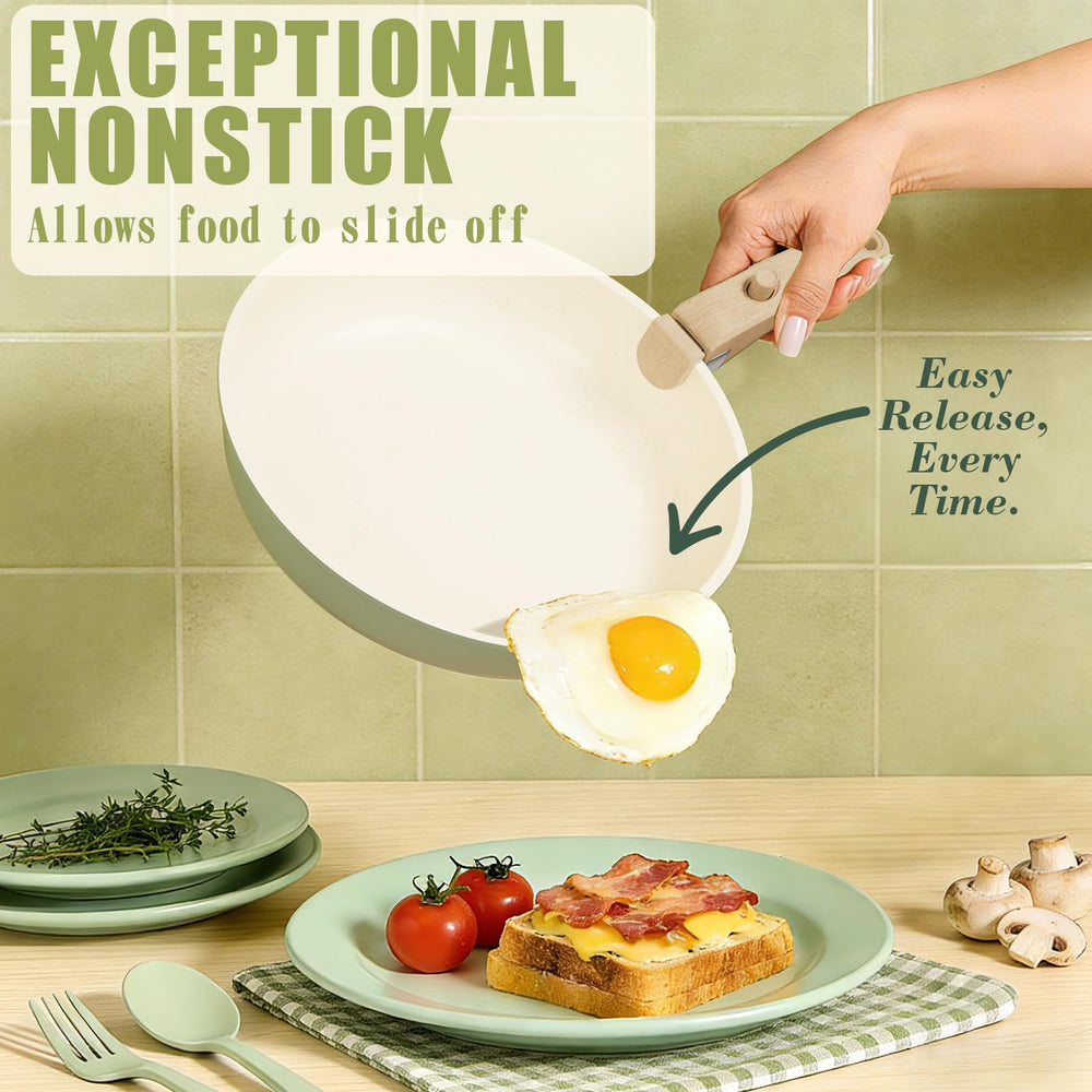Umite Chef nested pots and pans demonstrating space-saving stackable design for compact storage benefit