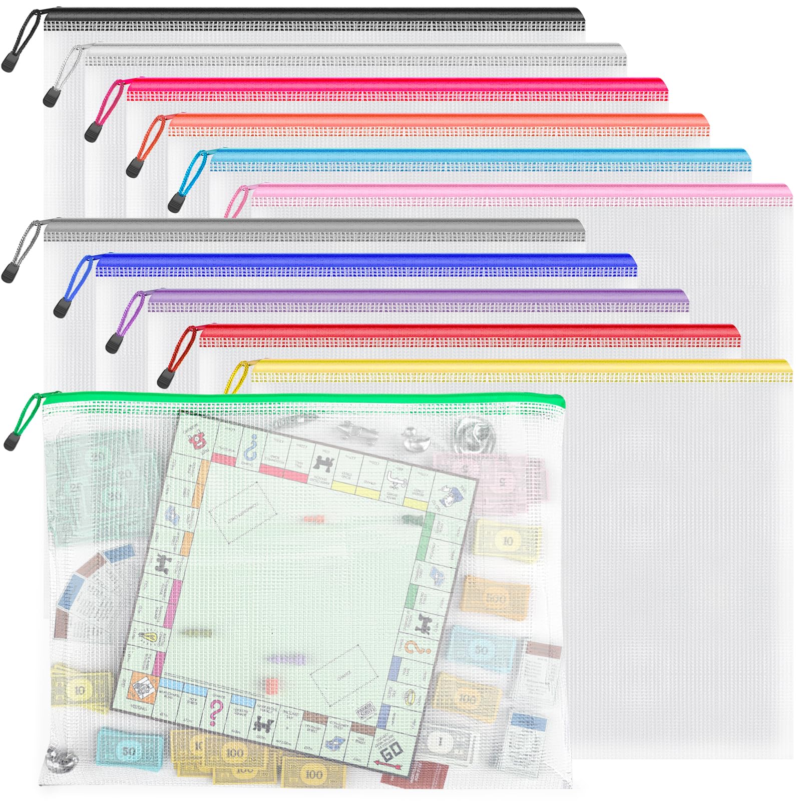 Umriox frontal del pack de 12 bolsas A3 mostrando colores variados y orden