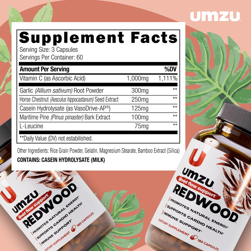UMZU etiqueta con lista de ingredientes y beneficios visibles para transparencia