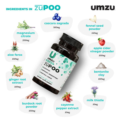 UMZU zuPOO open bottle with visible capsules demonstrating portion size and ease of use