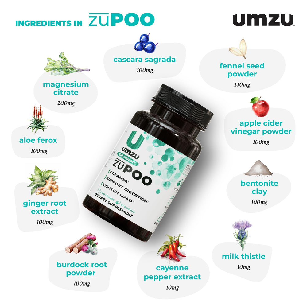 UMZU zuPOO open bottle with visible capsules demonstrating portion size and ease of use