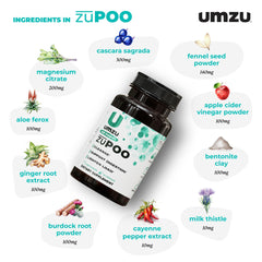 UMZU zuPOO open bottle with visible capsules demonstrating portion size and ease of use