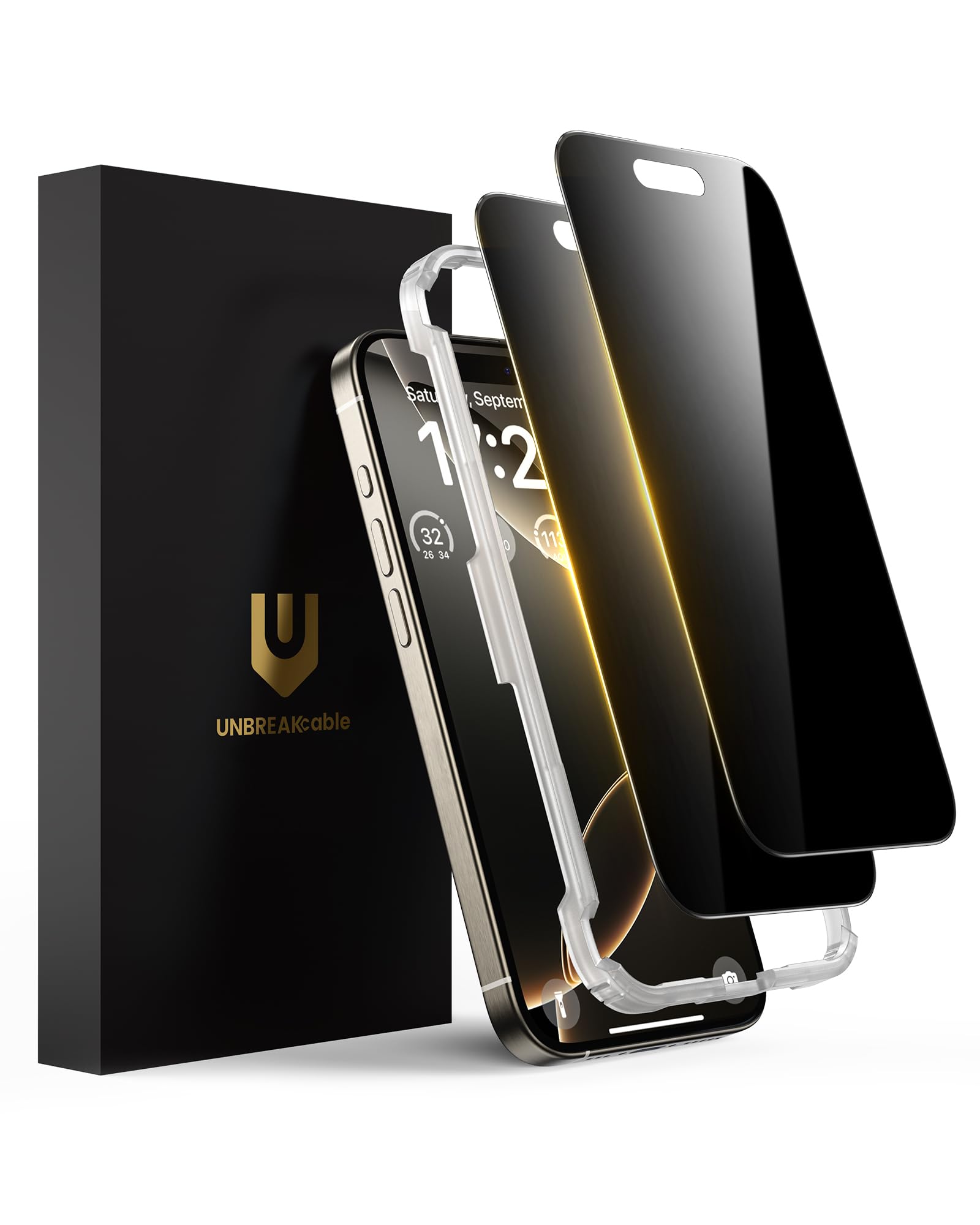 UNBREAKcable protector frontal en paquete mostrando ajuste y sellado
