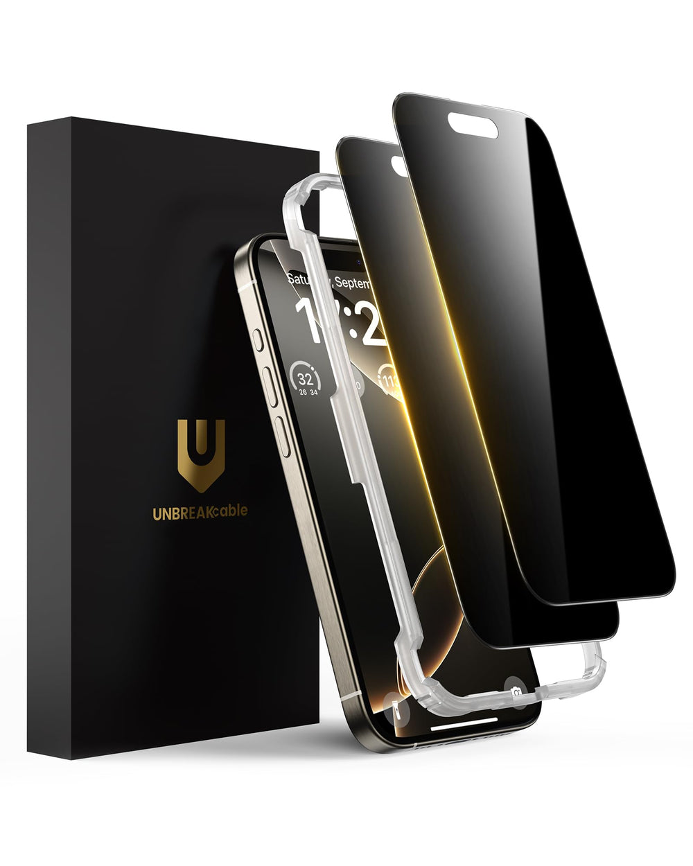 UNBREAKcable protector frontal en paquete mostrando ajuste y sellado
