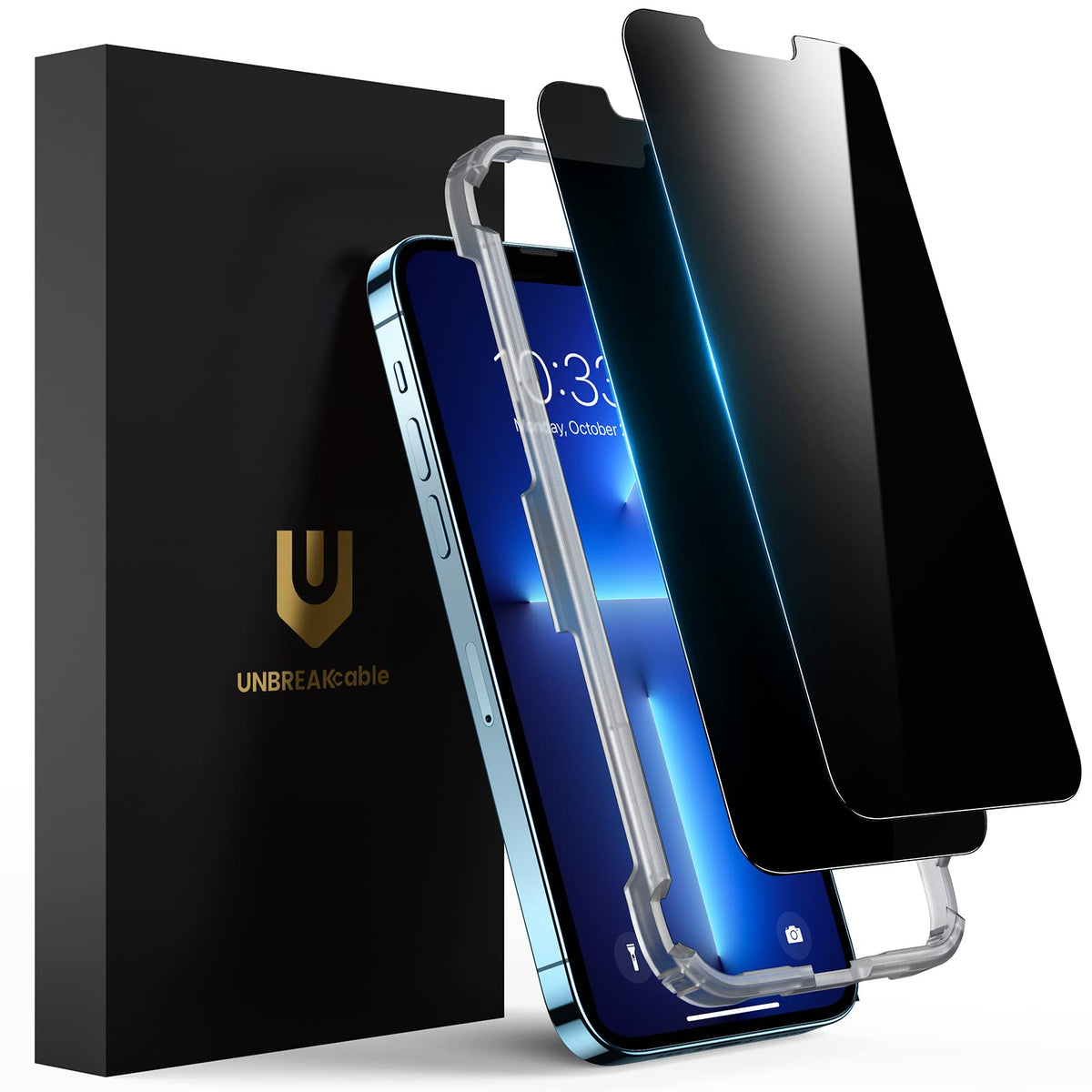 UNBREAKcable front view showing privacy glass protecting display and clarity