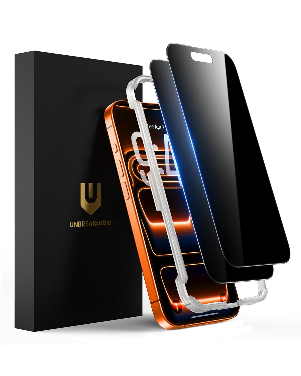 UNBREAKcable protector frontal en su embalaje, protege privacidad y pantalla