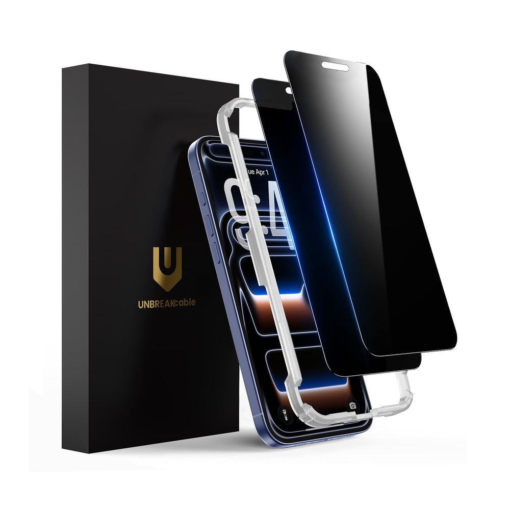 UNBREAKcable protector frontal empaquetado mostrando cobertura total y beneficio privacidad
