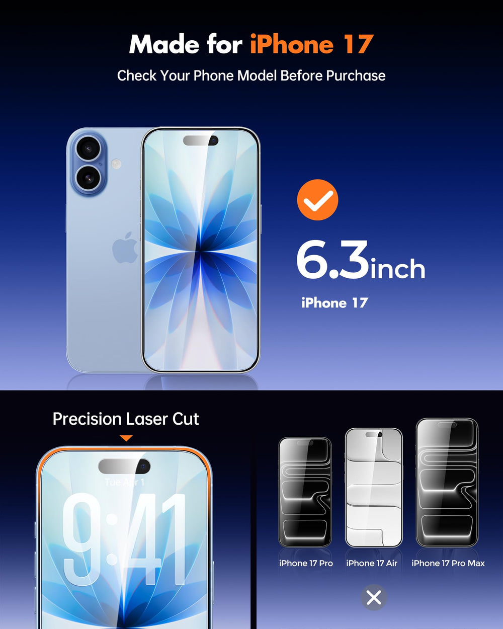 UNBREAKcable protector mostrado junto a un iPhone 17 para ver tamaño y ajuste exacto