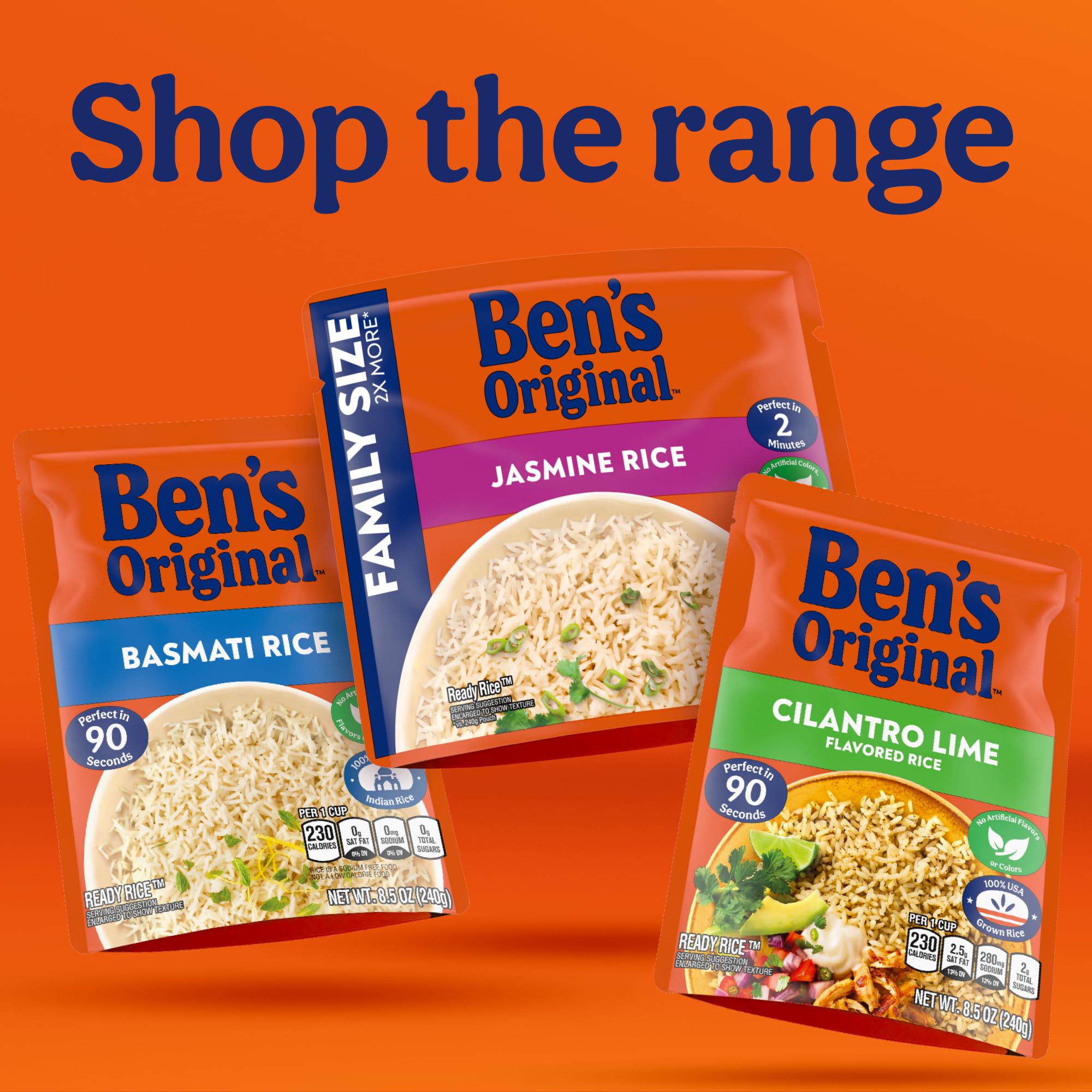 UNCLE BEN'S comparación de porción junto a utensilios para escala visual