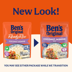 UNCLE BEN'S textura del arroz jazmín con coco, apariencia esponjosa y fragante