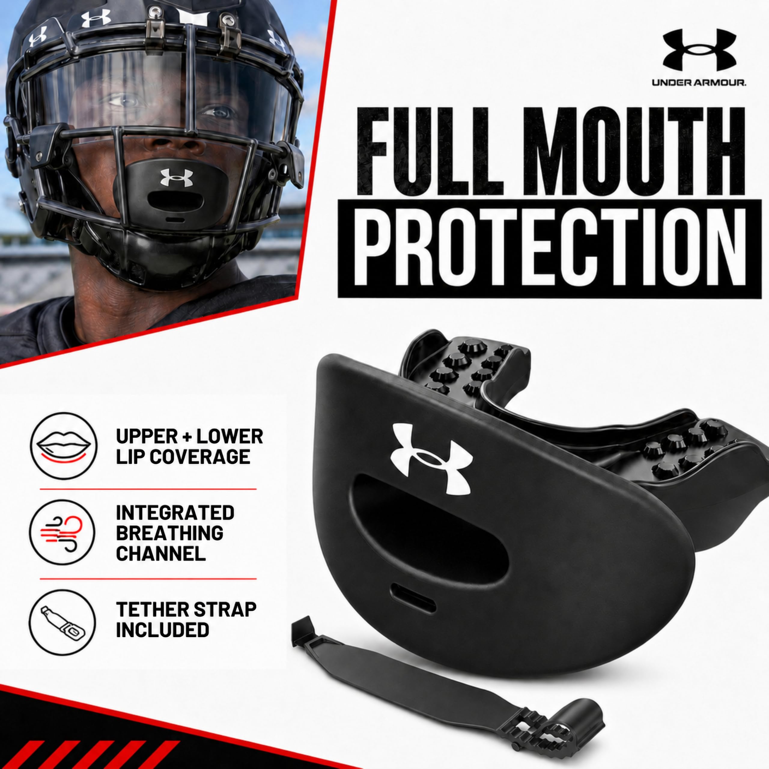 Under Armour detalle de textura y almohadilla de mordida para mayor confort