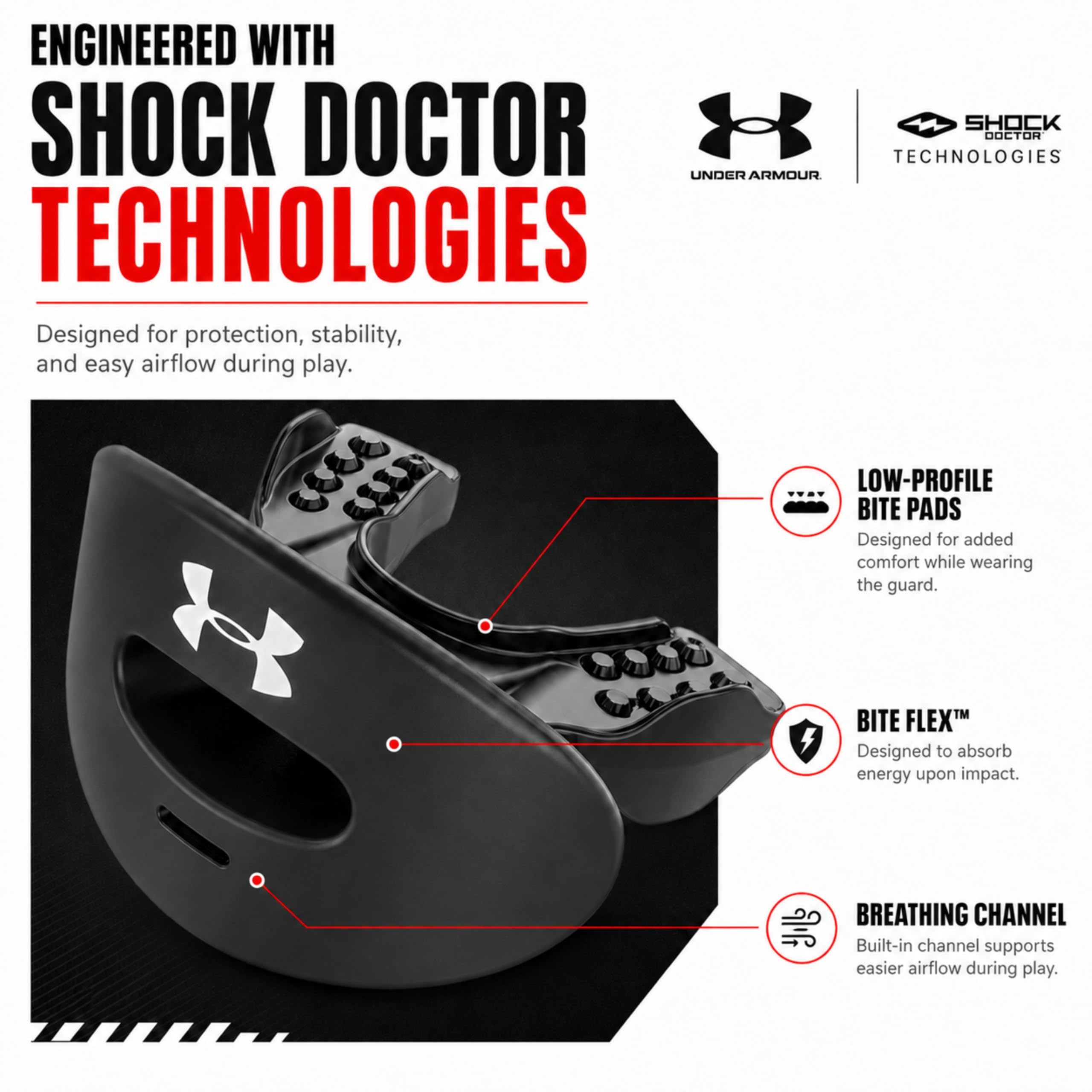 Under Armour protector en boca con frenillos protegiendo aparatología dental