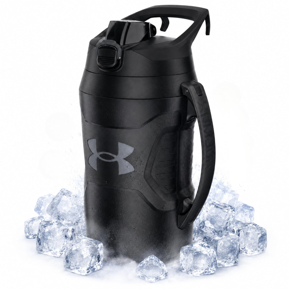 Under Armour vista frontal de la botella 64oz que muestra capacidad y diseño