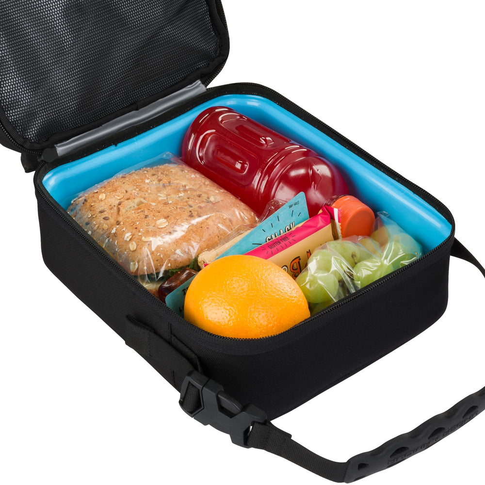 Under Armour expandable mesh side pocket holding bottle and snacks for extra storage
