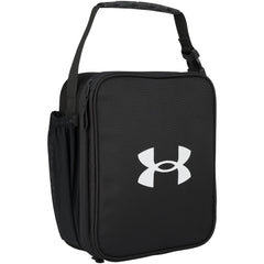 Under Armour front view of lunchbox showing logo and crush-resistant shell for protection