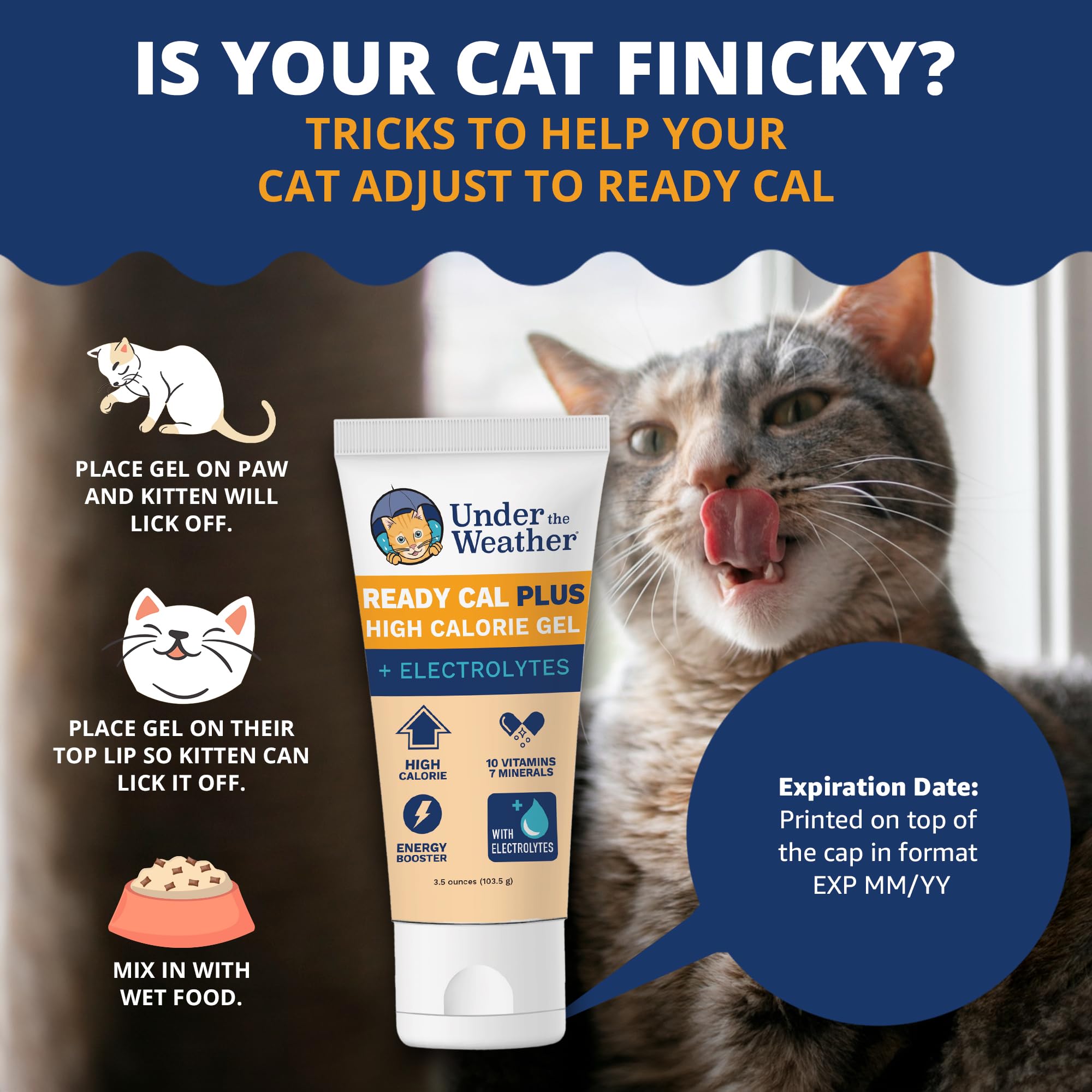 Under the Weather gato lamiendo gel sabor salmón aumento de apetito