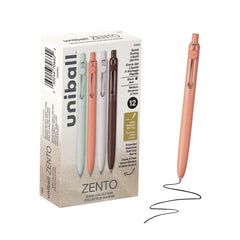 Uni-Ball Zento vista frontal paquete de 12, presenta diseño moderno y clips resistentes