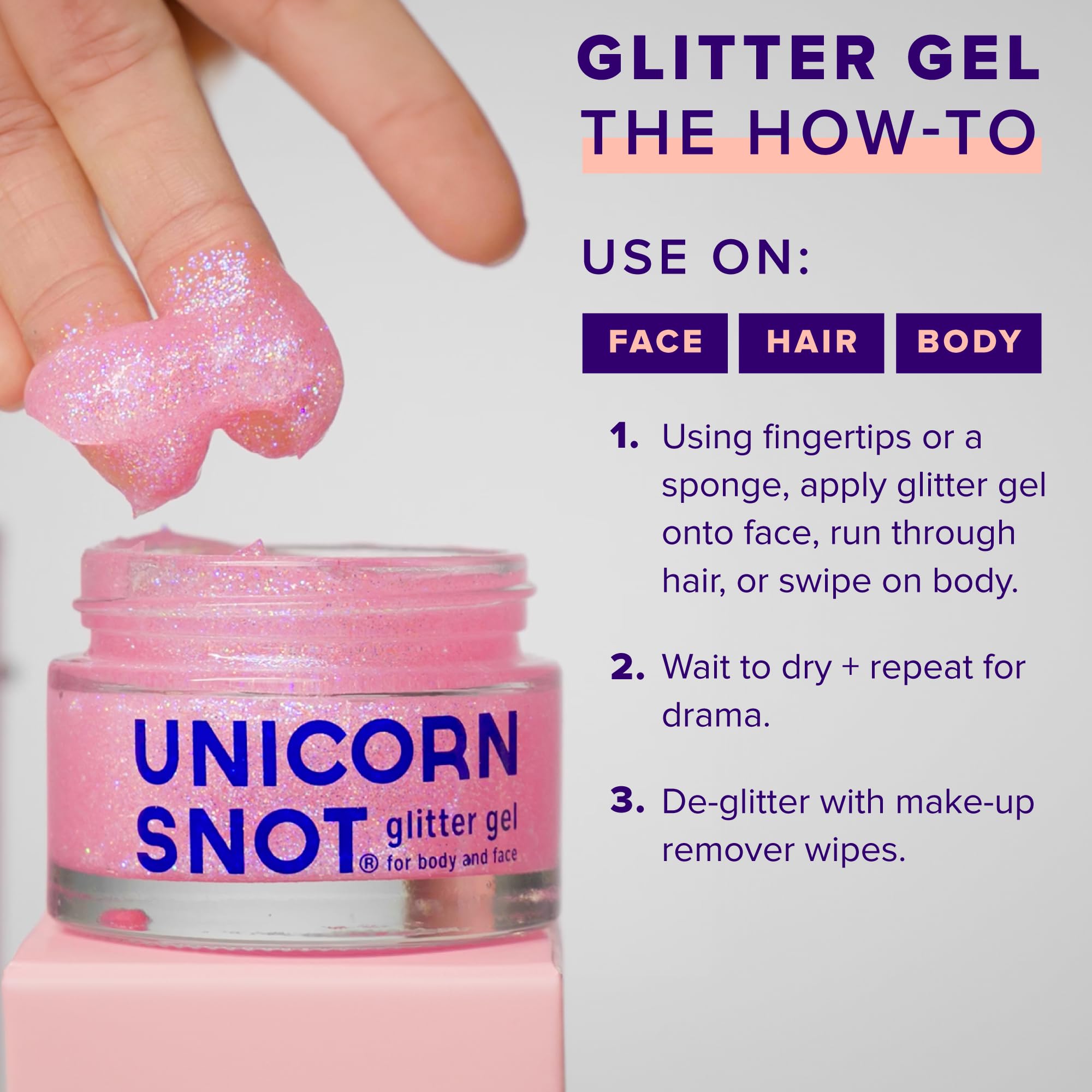 UNICORN SNOT en mechón de cabello rosa, destaca color y brillo sin apelmazar