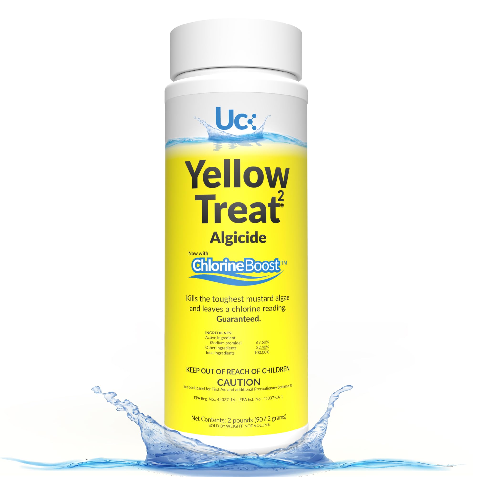 United Chemical Yellow Treat poured into pool, demonstrates fast treatment and clearer water