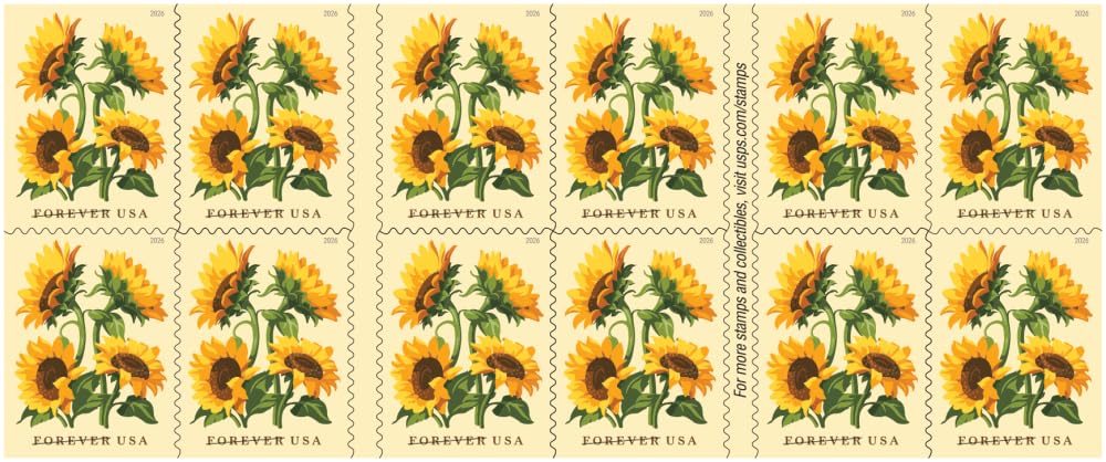 United States Postal Service sello junto a una regla para comparar tamaño y escala