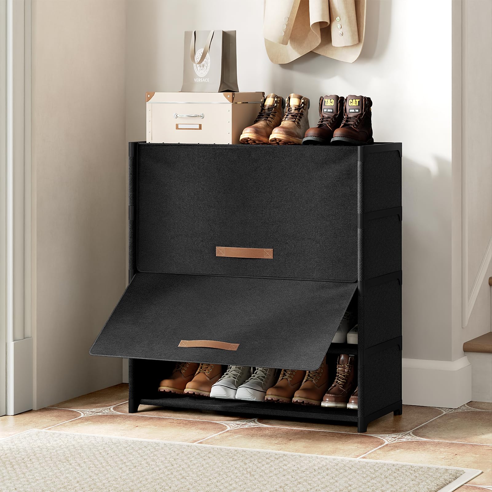 UNITSTAGE cabinet next to chair showing scale and compact-footprint benefit