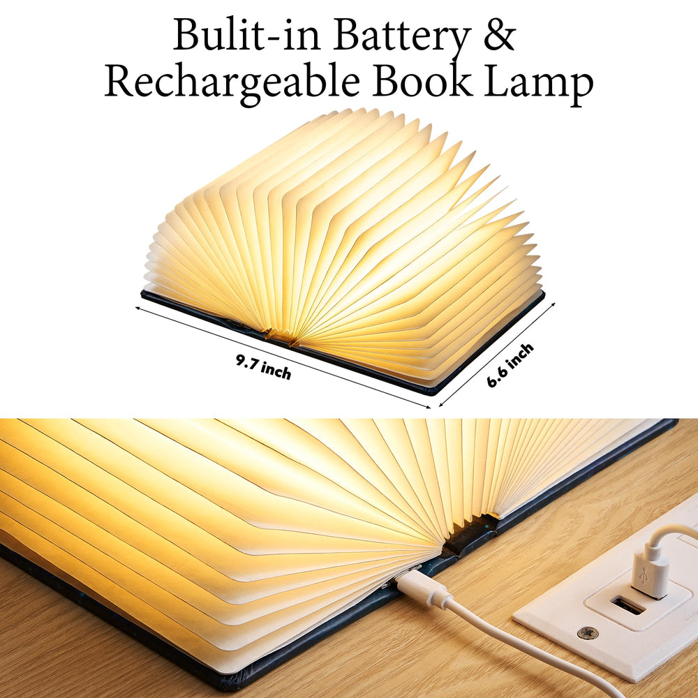 Uniwolk BookLamp abierta iluminando con tono cálido para ambiente acogedor