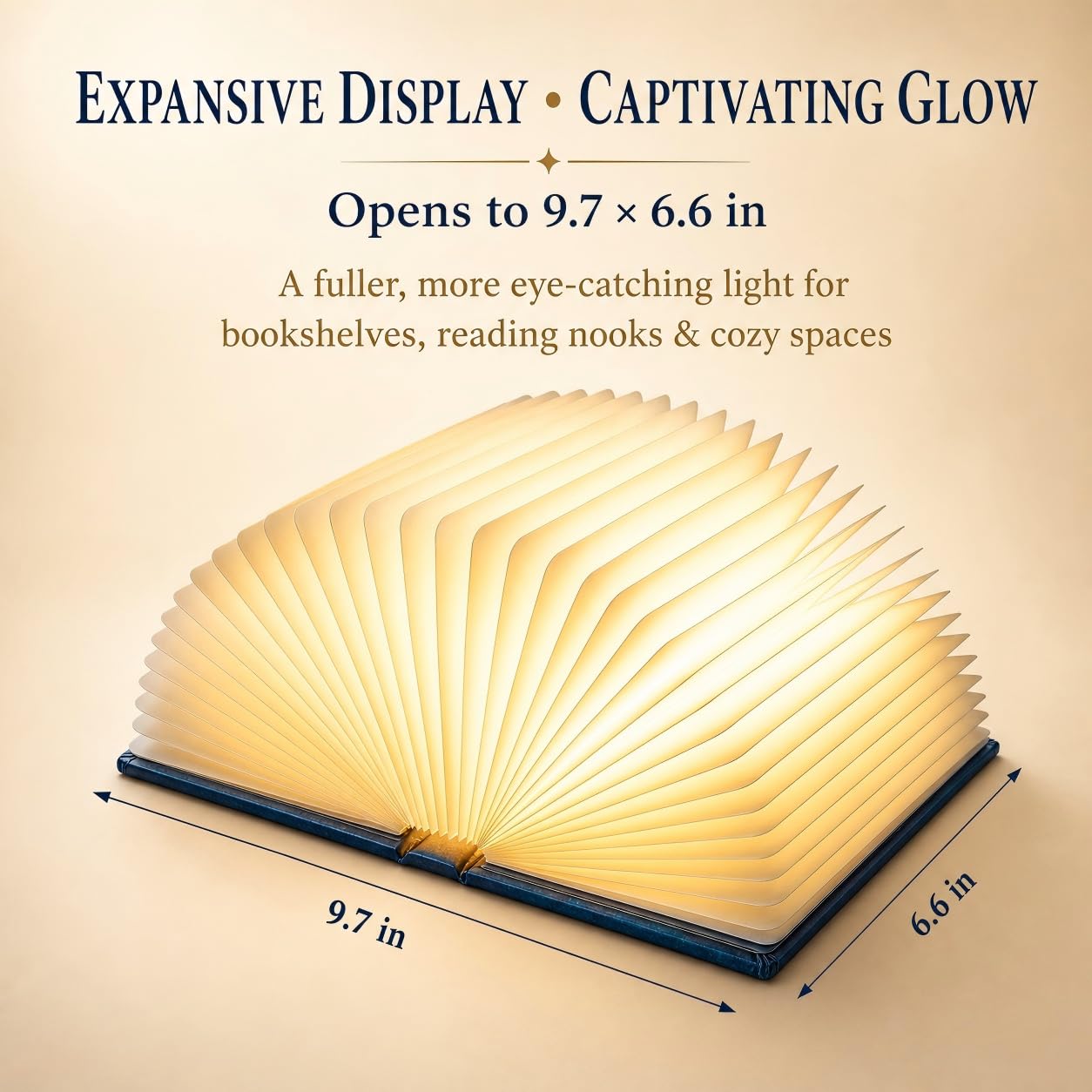 Uniwolk BookLamp junto a un libro común para comparar tamaño y escala