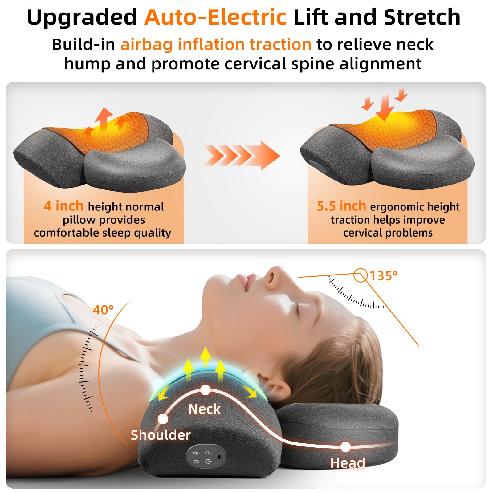Upalled airbag valve detail illustrating adjustable cervical traction benefit