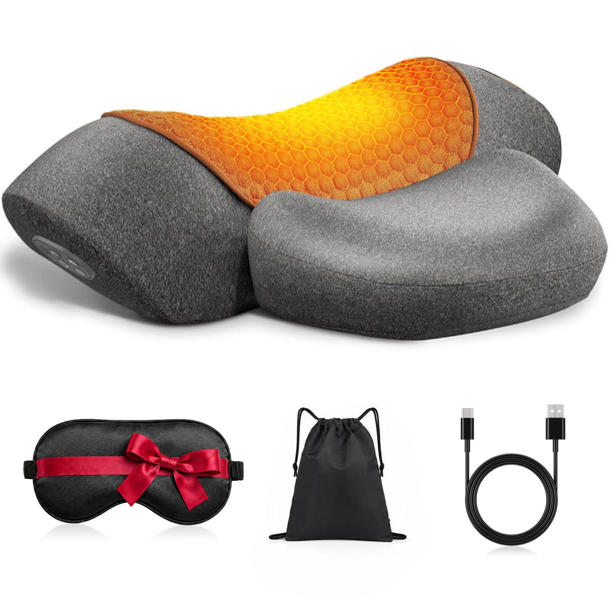 Upalled front view neck massager pillow showing ergonomic cradle and comfort