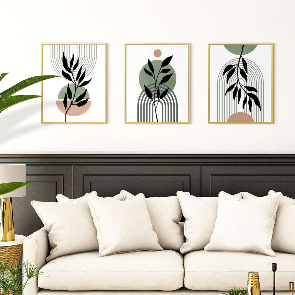 upsimples three frames hanging above sofa offering coordinated decor
