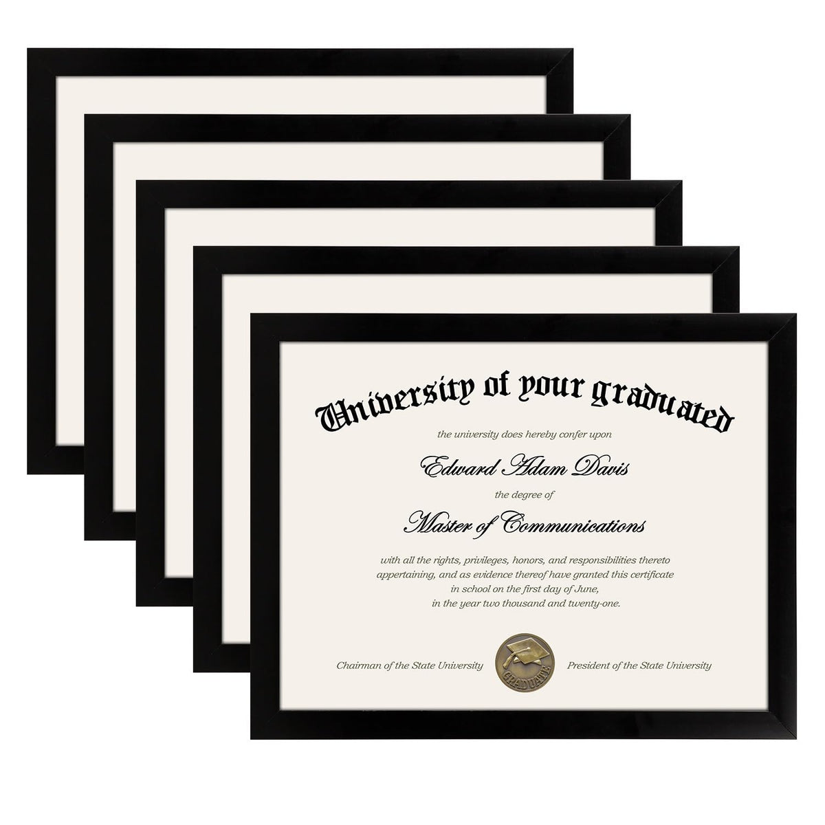 upsimples front view black frame showing clean diploma display and professional look