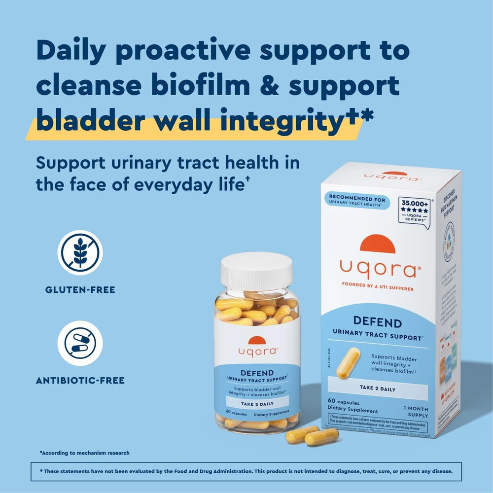 Uqora Defend capsule close-up highlighting texture and easy-to-swallow size for convenience