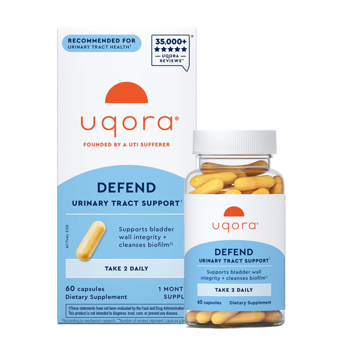 Uqora Defend front packaging showing bottle and label for clear identification and benefit