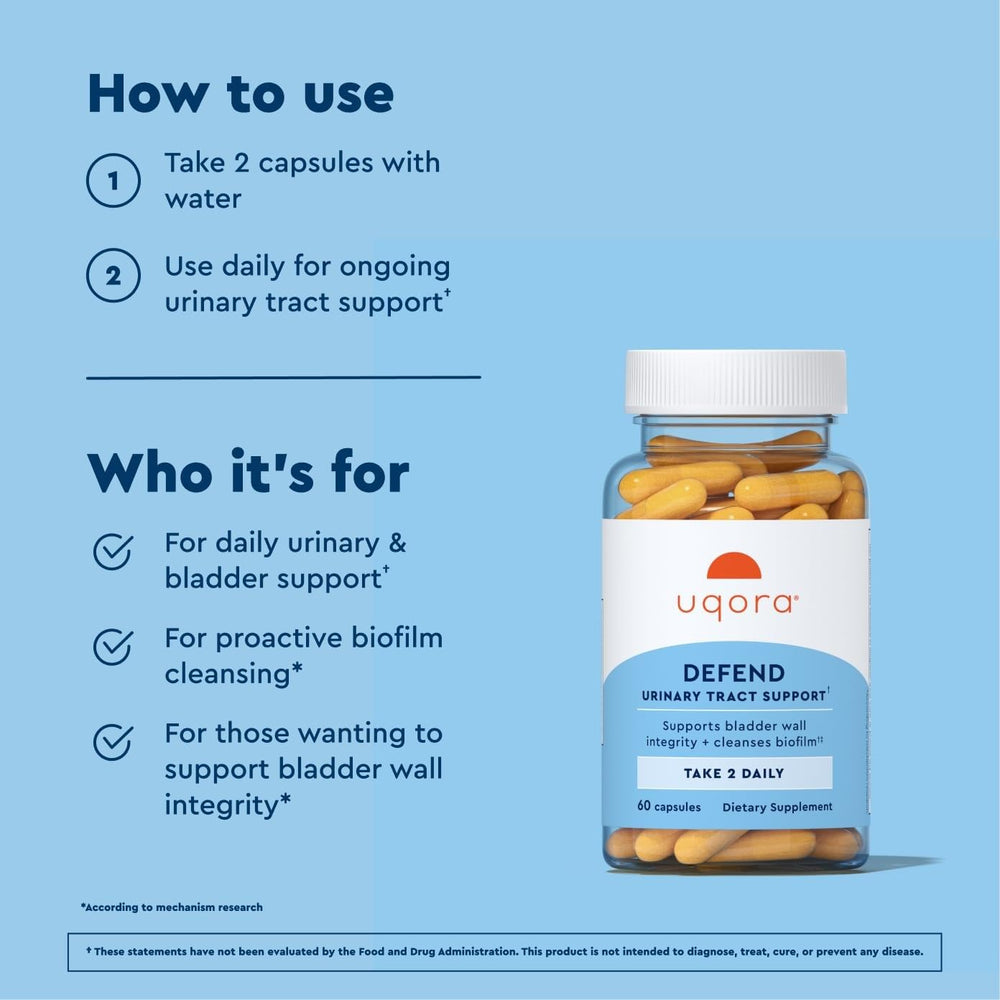 close view of Uqora Defend label and supplement facts for transparent ingredient information
