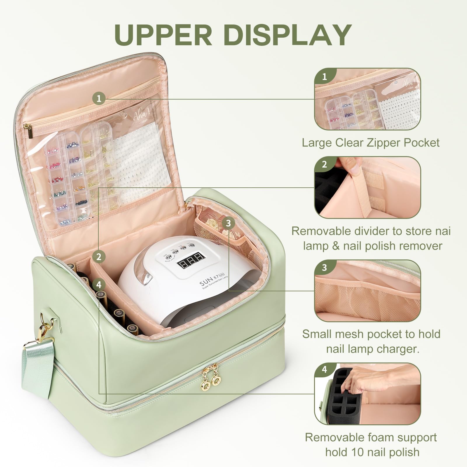 Uross estuche en uso por manicurista, transporte cómodo