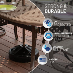 US Weight base instalada junto a mesa de patio para sujeción segura