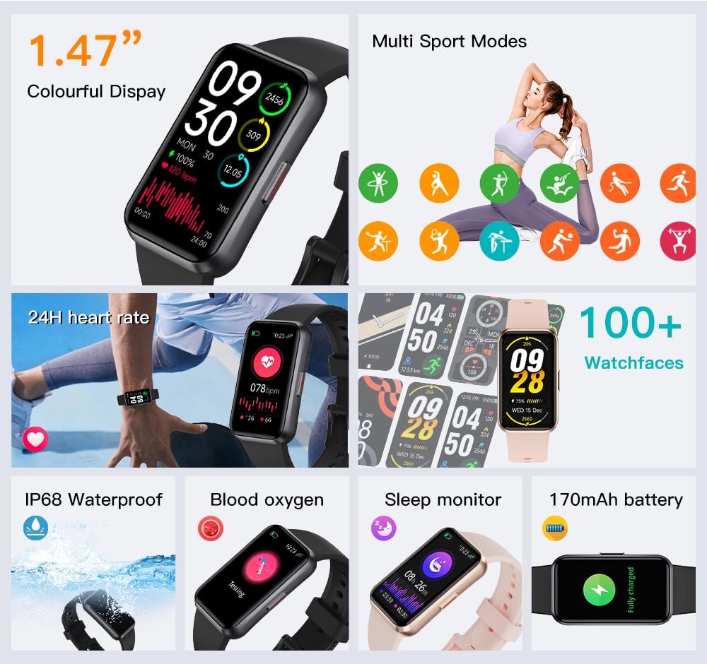 USMECBL detalle de pantalla OLED 1.47" mostrando datos de salud