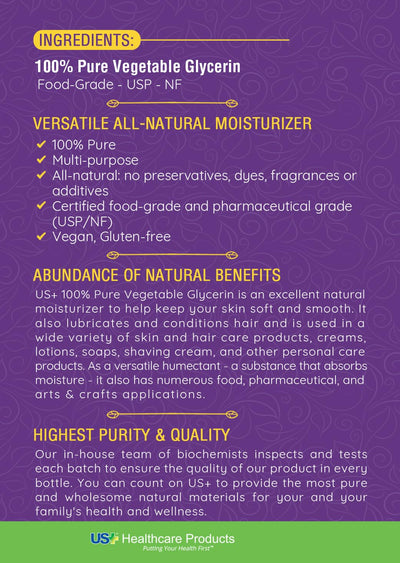 US+ glycerin gallon next to ruler showing scale and long-lasting supply benefit
