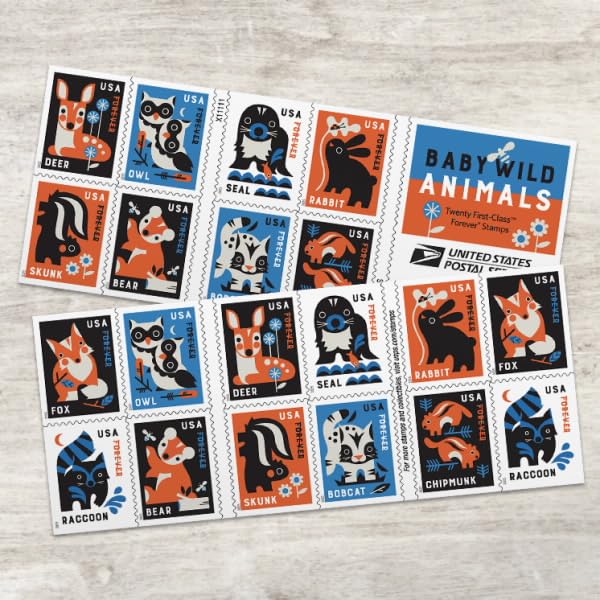 United States Postal Service folleto frontal mostrando 20 sellos, ideal para coleccionar