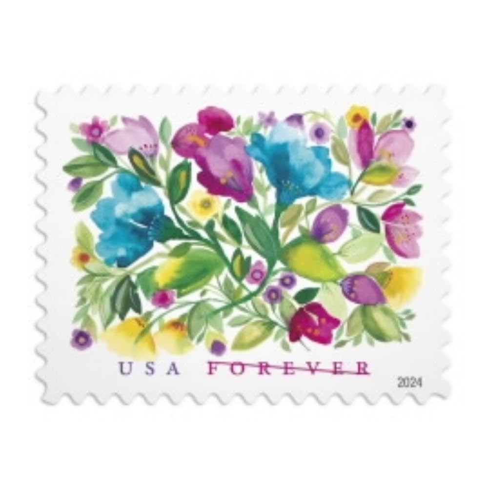 United States Postal Service lifestyle scene with invitations using Celebration Blooms stamps, creating festive mailings